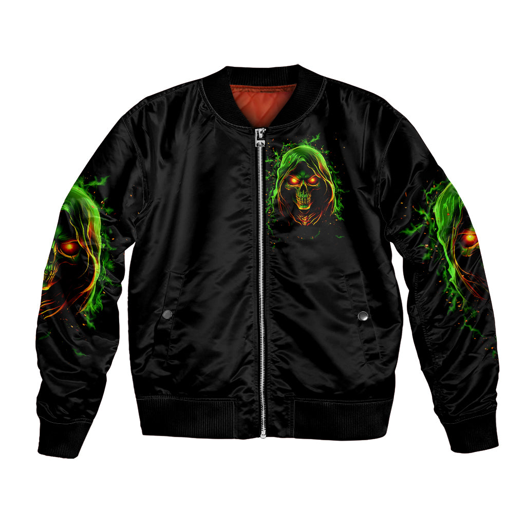 Fire Death Skull Bomber Jacket The Only Thing That Can Stop Is Me - Wonder Print Shop