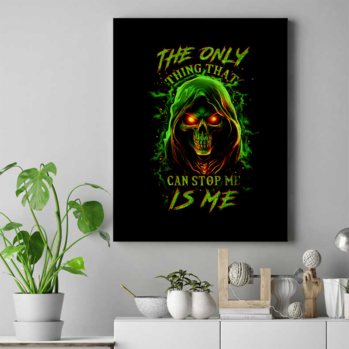 Fire Death Skull Canvas Wall Art The Only Thing That Can Stop Is Me - Wonder Print Shop
