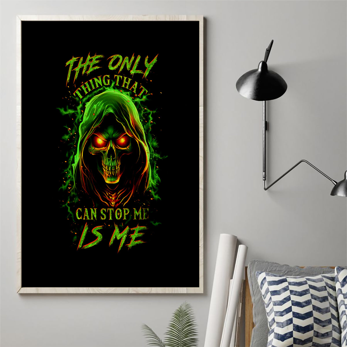 Fire Death Skull Canvas Wall Art The Only Thing That Can Stop Is Me - Wonder Print Shop