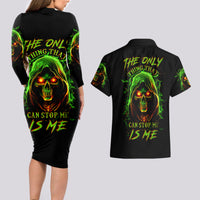 Fire Death Skull Couples Matching Long Sleeve Bodycon Dress and Hawaiian Shirt The Only Thing That Can Stop Is Me - Wonder Print Shop
