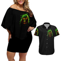 Fire Death Skull Couples Matching Off Shoulder Short Dress and Hawaiian Shirt The Only Thing That Can Stop Is Me - Wonder Print Shop