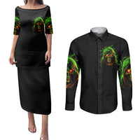 Fire Death Skull Couples Matching Puletasi Dress and Long Sleeve Button Shirts The Only Thing That Can Stop Is Me - Wonder Print Shop