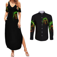 Fire Death Skull Couples Matching Summer Maxi Dress and Long Sleeve Button Shirts The Only Thing That Can Stop Is Me - Wonder Print Shop