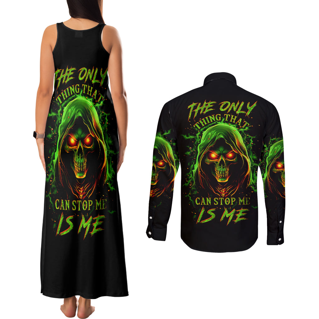 Fire Death Skull Couples Matching Tank Maxi Dress and Long Sleeve Button Shirts The Only Thing That Can Stop Is Me - Wonder Print Shop