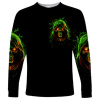 Fire Death Skull Long Sleeve Shirt The Only Thing That Can Stop Is Me - Wonder Print Shop
