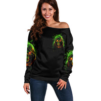 Fire Death Skull Off Shoulder Sweater The Only Thing That Can Stop Is Me - Wonder Print Shop