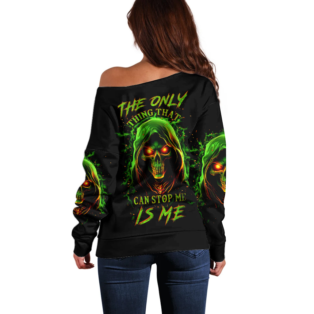 Fire Death Skull Off Shoulder Sweater The Only Thing That Can Stop Is Me - Wonder Print Shop