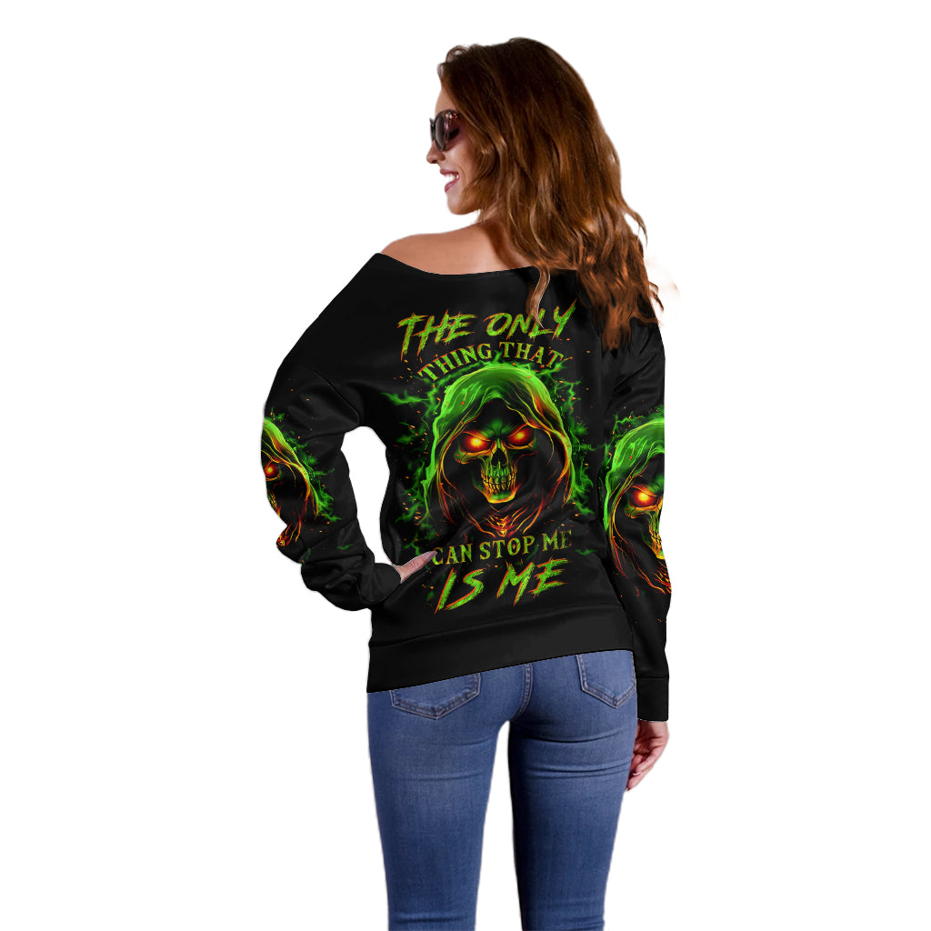 Fire Death Skull Off Shoulder Sweater The Only Thing That Can Stop Is Me - Wonder Print Shop