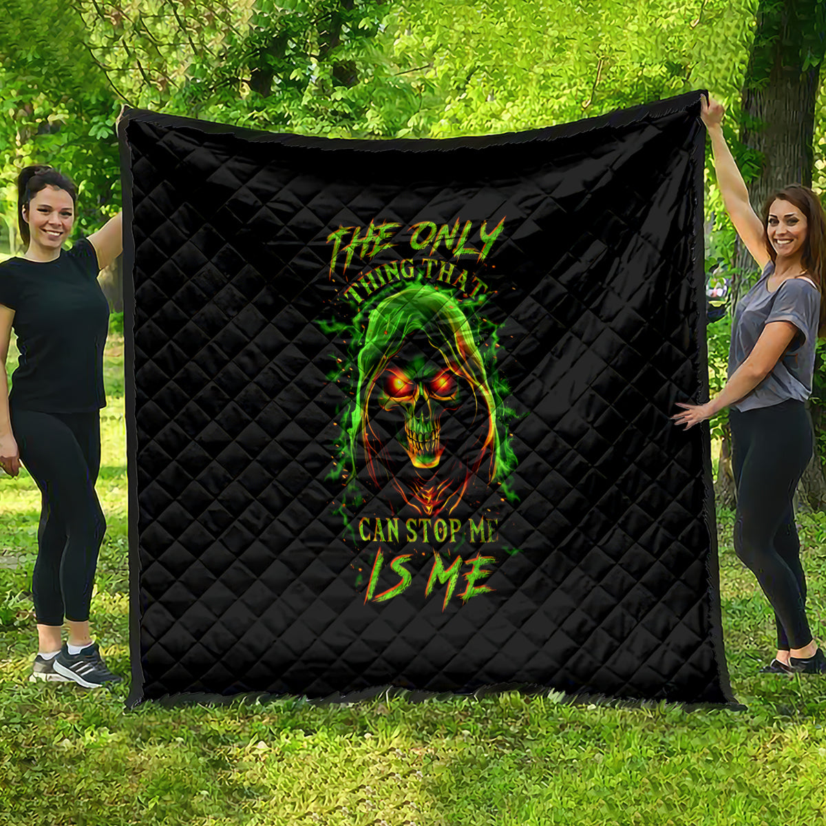 Fire Death Skull Quilt The Only Thing That Can Stop Is Me - Wonder Print Shop
