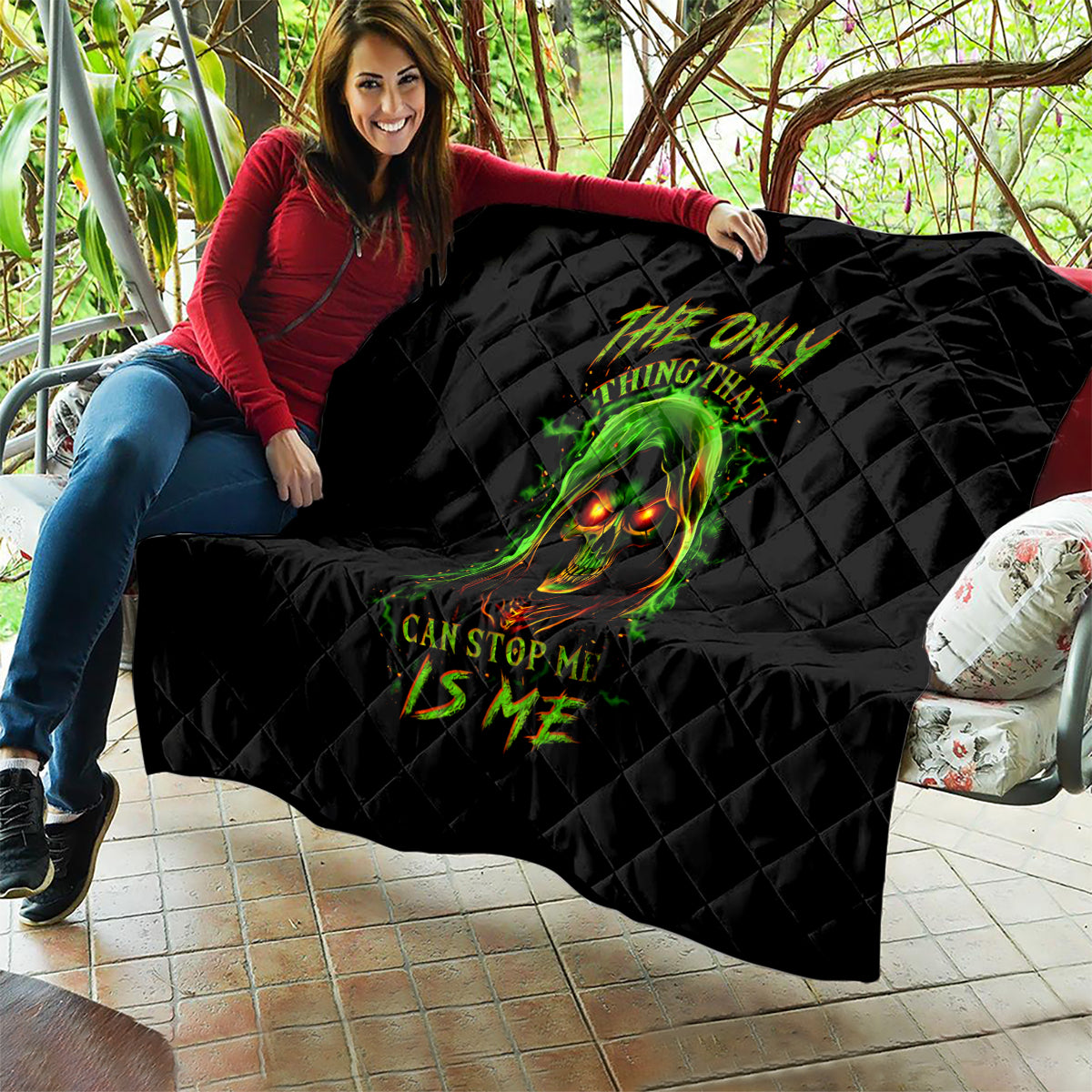 Fire Death Skull Quilt The Only Thing That Can Stop Is Me - Wonder Print Shop