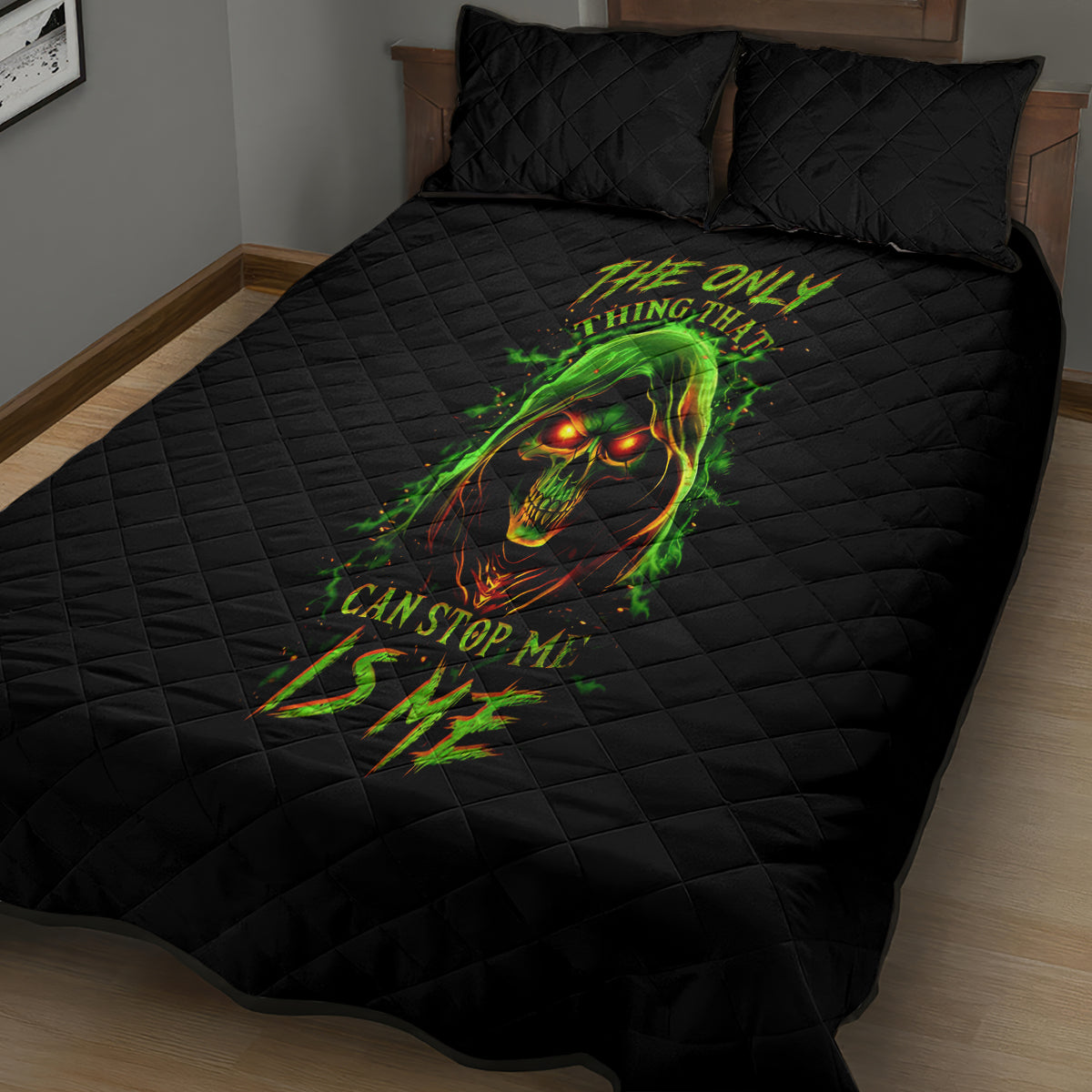 Fire Death Skull Quilt Bed Set The Only Thing That Can Stop Is Me - Wonder Print Shop