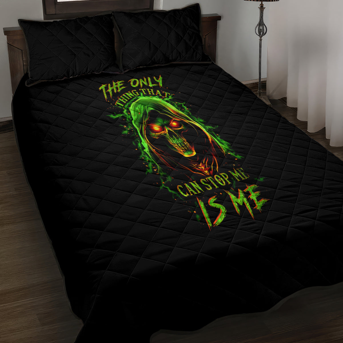 Fire Death Skull Quilt Bed Set The Only Thing That Can Stop Is Me - Wonder Print Shop