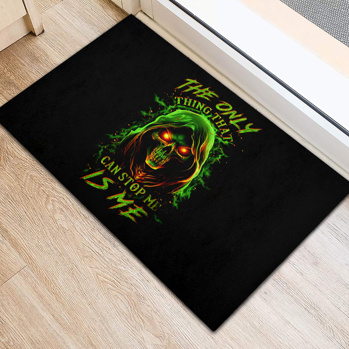 Fire Death Skull Rubber Doormat The Only Thing That Can Stop Is Me - Wonder Print Shop