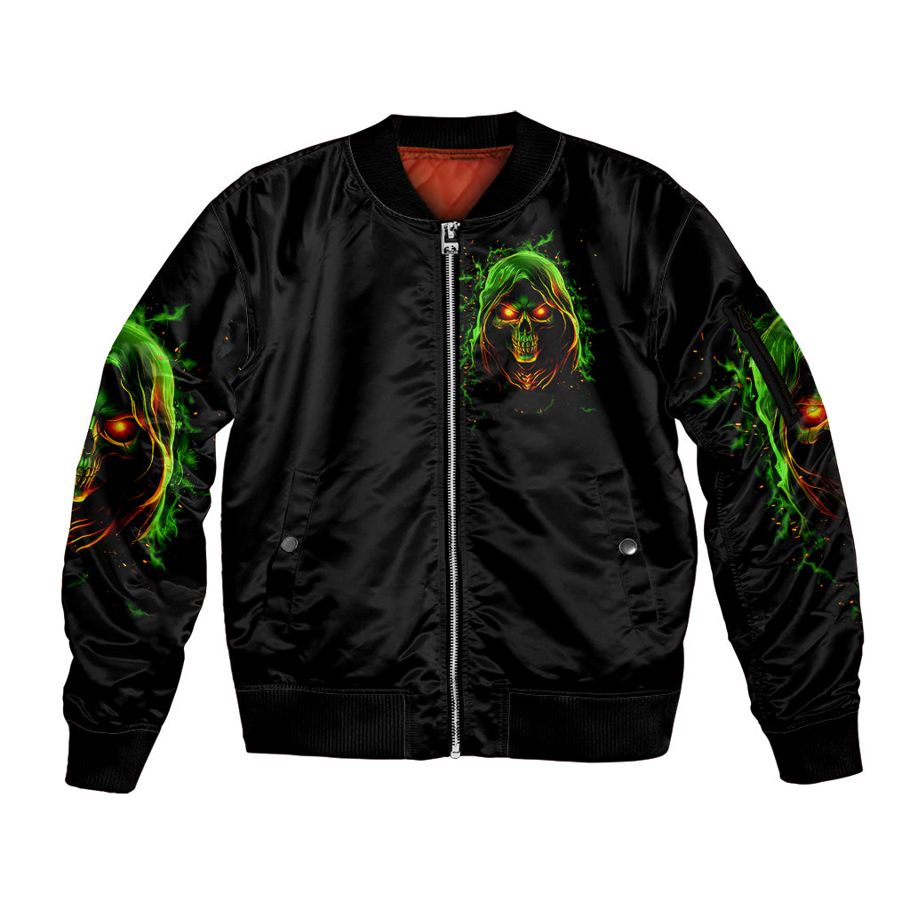 Fire Death Skull Sleeve Zip Bomber Jacket The Only Thing That Can Stop Is Me - Wonder Print Shop