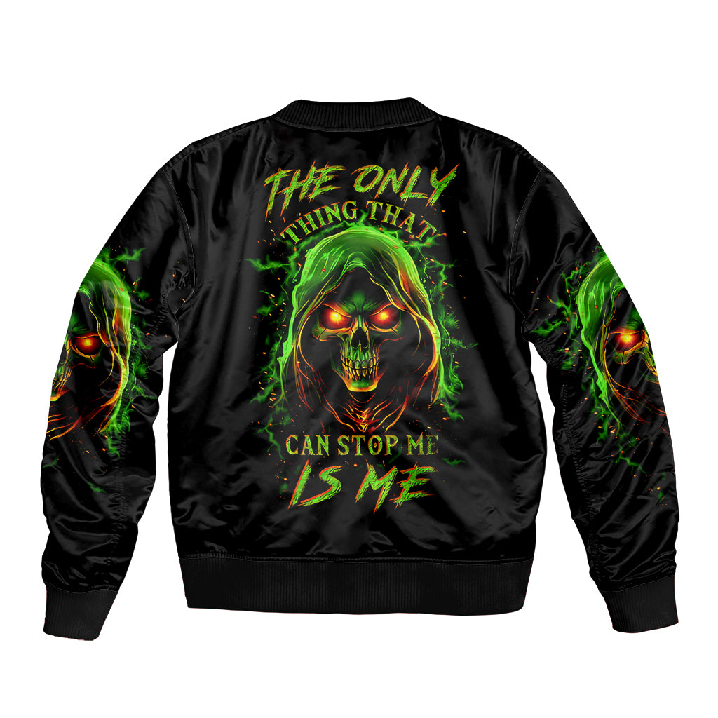 Fire Death Skull Sleeve Zip Bomber Jacket The Only Thing That Can Stop Is Me - Wonder Print Shop