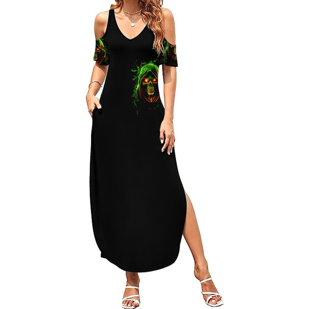 Fire Death Skull Summer Maxi Dress The Only Thing That Can Stop Is Me - Wonder Print Shop
