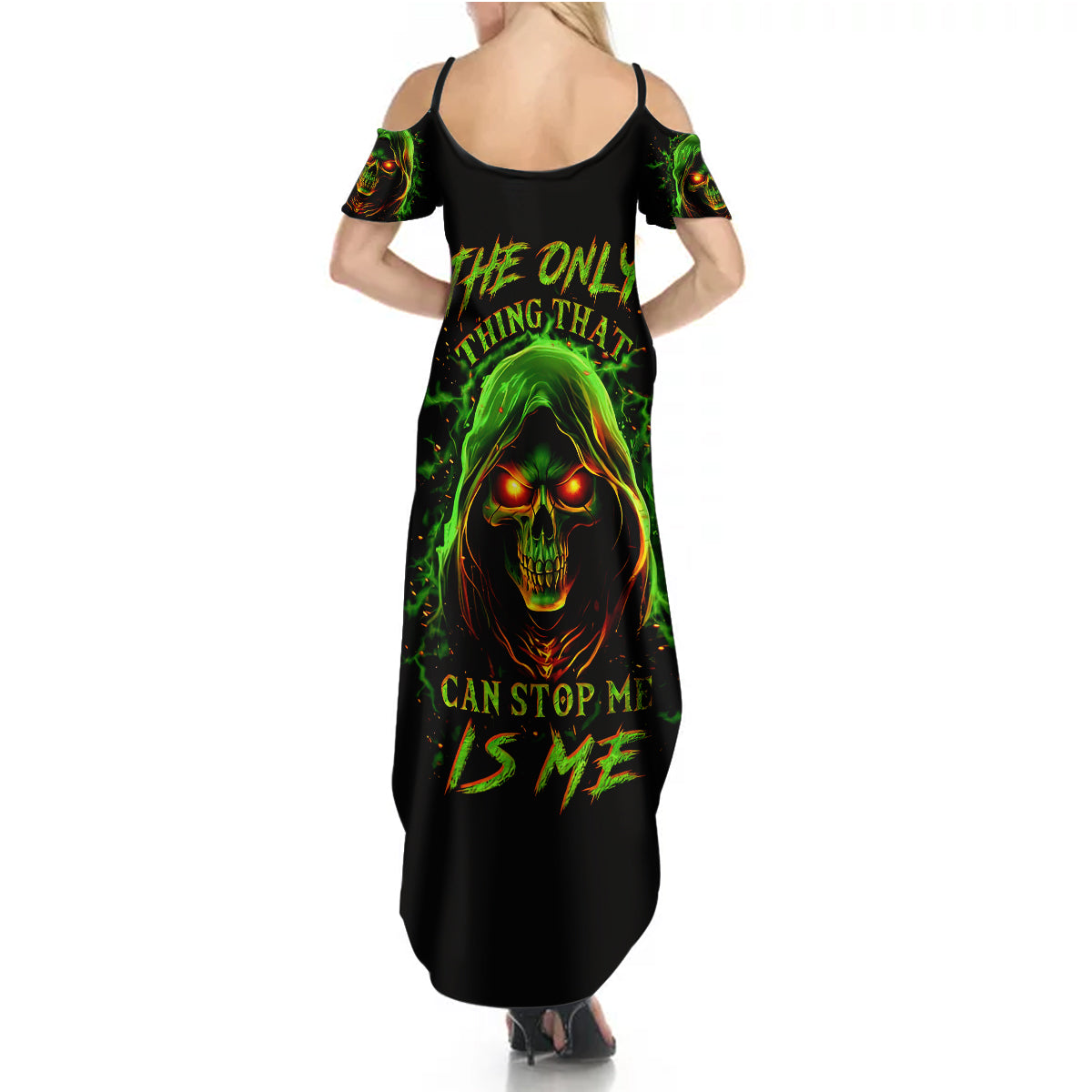 Fire Death Skull Summer Maxi Dress The Only Thing That Can Stop Is Me - Wonder Print Shop