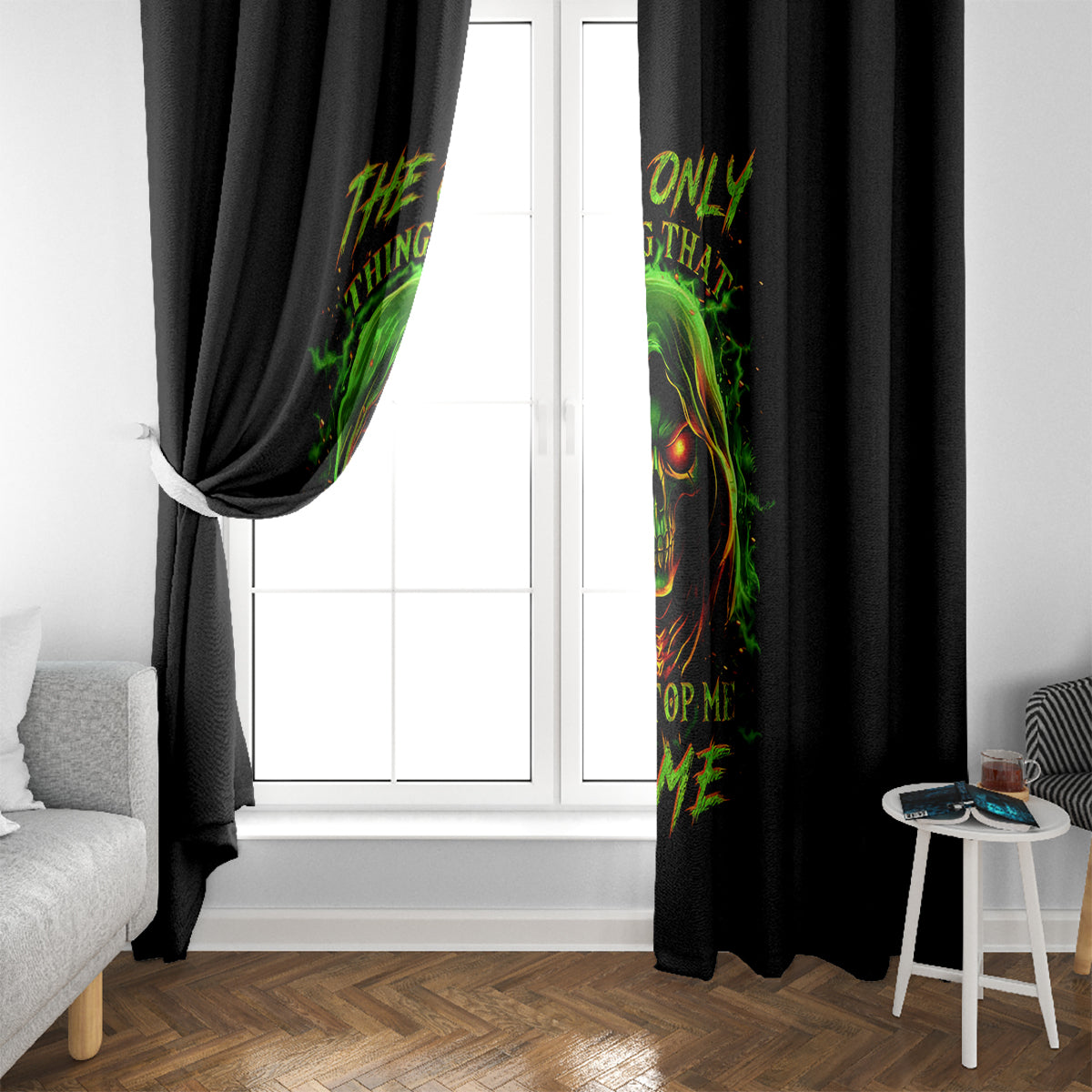 Fire Death Skull Window Curtain The Only Thing That Can Stop Is Me - Wonder Print Shop