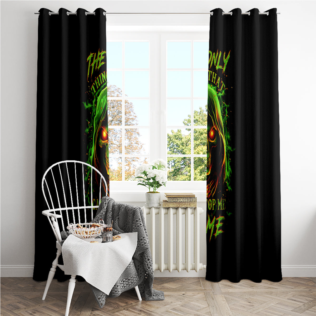 Fire Death Skull Window Curtain The Only Thing That Can Stop Is Me - Wonder Print Shop