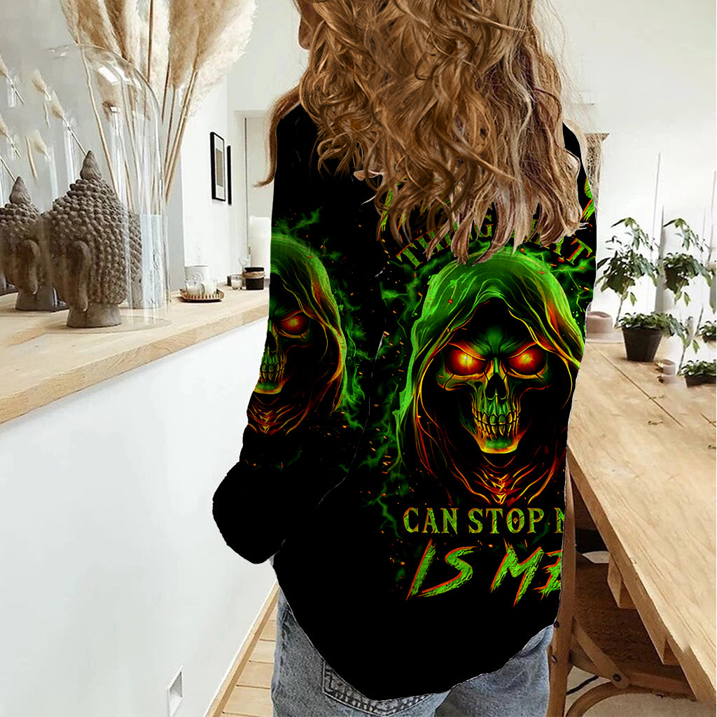 Fire Death Skull Women Casual Shirt The Only Thing That Can Stop Is Me - Wonder Print Shop