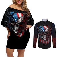 Vintage Skull Couples Matching Off Shoulder Short Dress and Long Sleeve Button Shirts American Skull Vintage - Wonder Print Shop