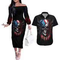 Vintage Skull Couples Matching Off The Shoulder Long Sleeve Dress and Hawaiian Shirt American Skull Vintage - Wonder Print Shop