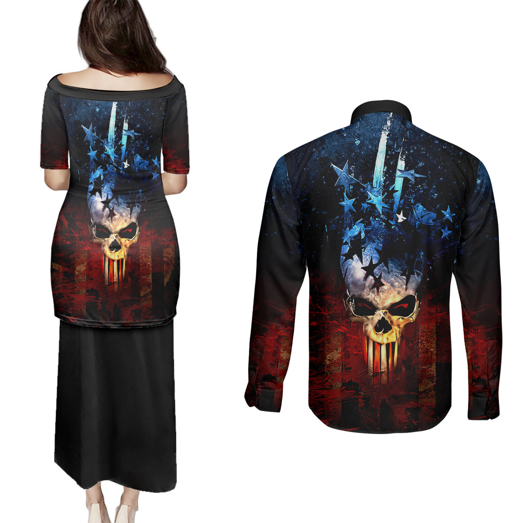 Vintage Skull Couples Matching Puletasi Dress and Long Sleeve Button Shirts American Skull Vintage - Wonder Print Shop