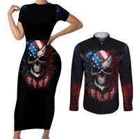 Vintage Skull Couples Matching Short Sleeve Bodycon Dress and Long Sleeve Button Shirts American Skull Vintage - Wonder Print Shop