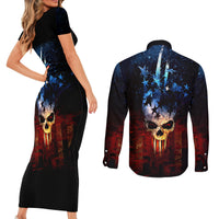 Vintage Skull Couples Matching Short Sleeve Bodycon Dress and Long Sleeve Button Shirts American Skull Vintage - Wonder Print Shop