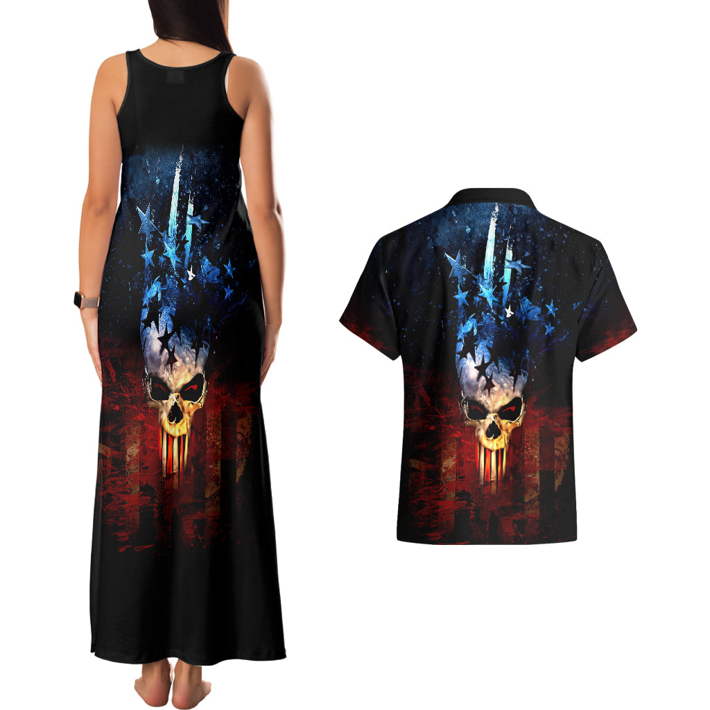 Vintage Skull Couples Matching Tank Maxi Dress and Hawaiian Shirt American Skull Vintage - Wonder Print Shop