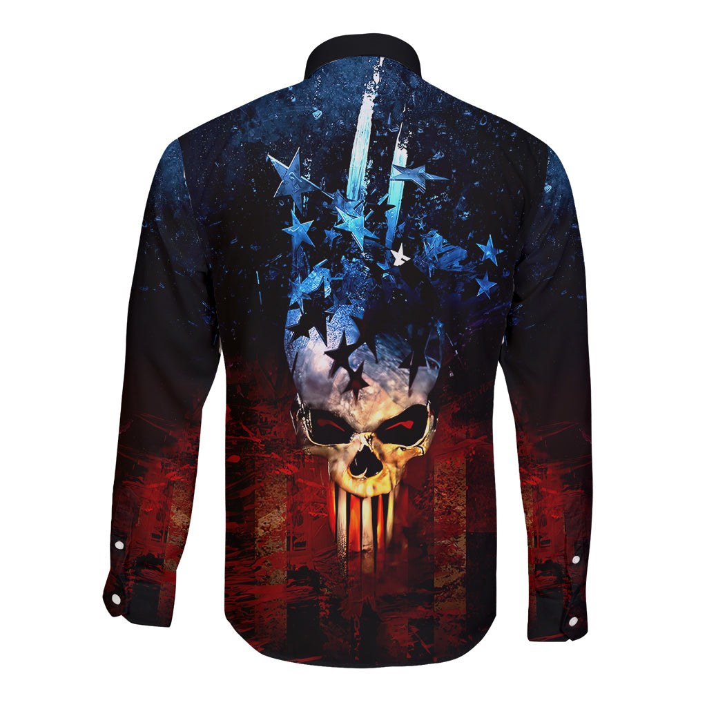 Vintage Skull Long Sleeve Button Shirt American Skull Vintage - Wonder Print Shop