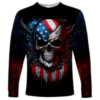 Vintage Skull Long Sleeve Shirt American Skull Vintage - Wonder Print Shop