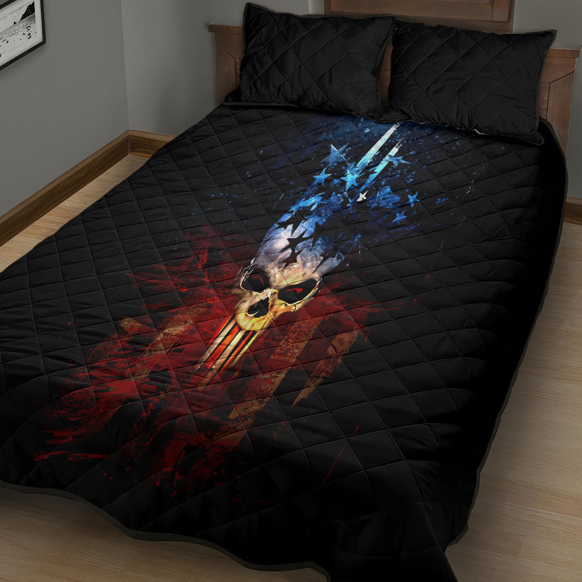 Vintage Skull Quilt Bed Set American Skull Vintage - Wonder Print Shop