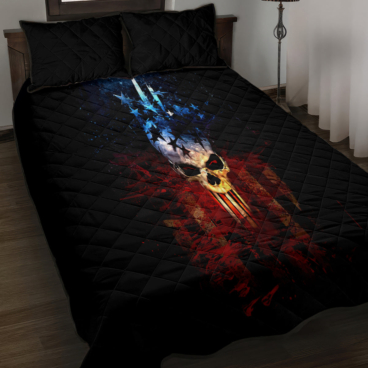 Vintage Skull Quilt Bed Set American Skull Vintage - Wonder Print Shop