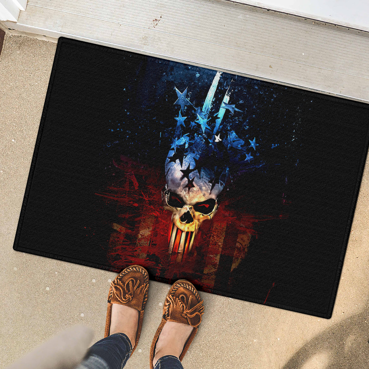 Vintage Skull Rubber Doormat American Skull Vintage - Wonder Print Shop