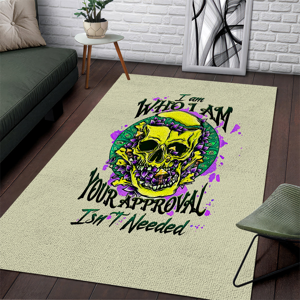Flower Skull Area Rug Iam Who Iam Your Approval Isn't Need - Wonder Print Shop