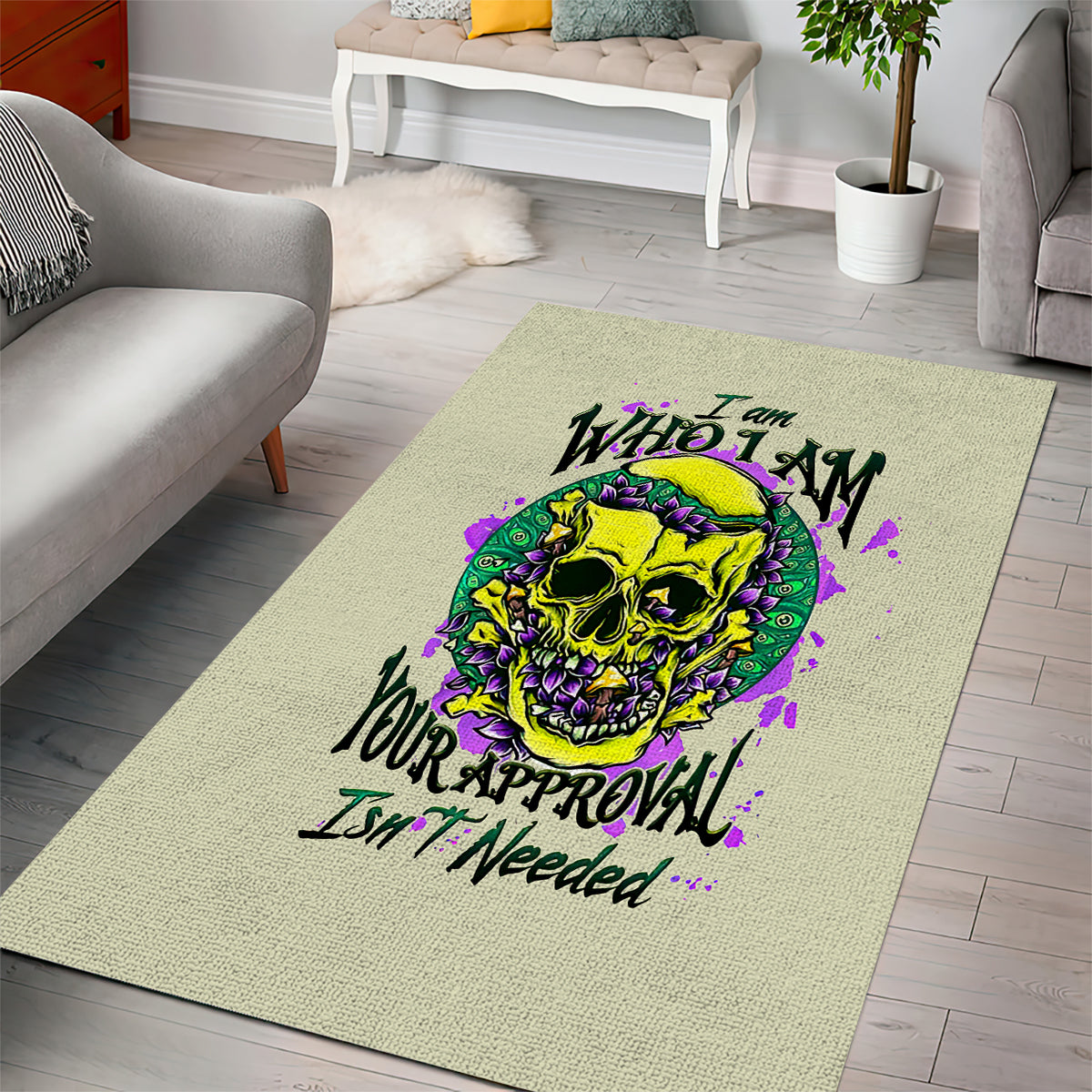 Flower Skull Area Rug Iam Who Iam Your Approval Isn't Need - Wonder Print Shop