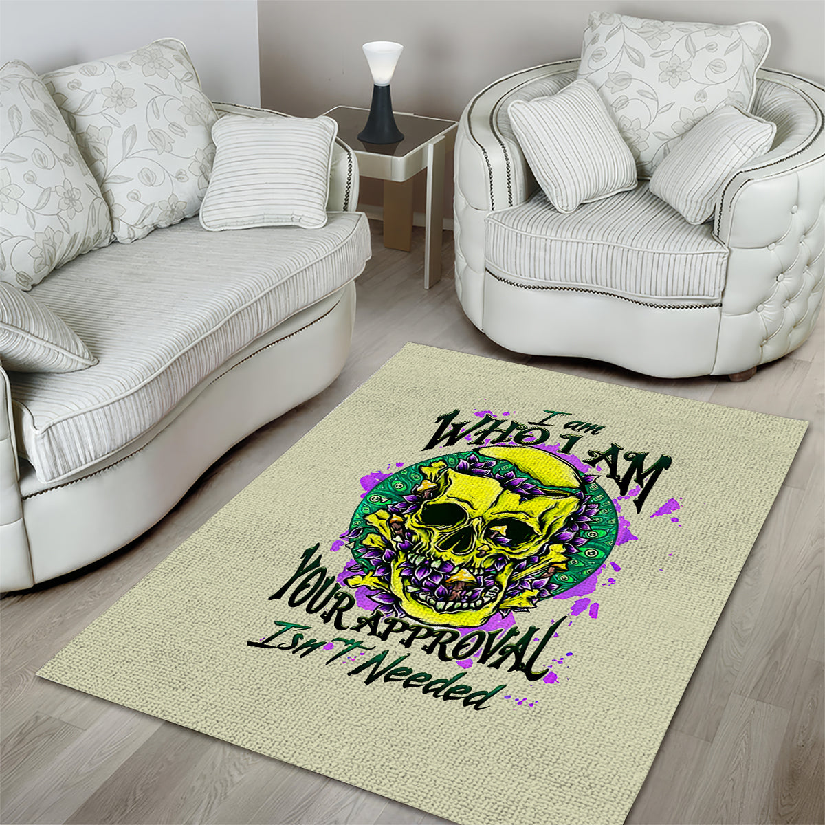 Flower Skull Area Rug Iam Who Iam Your Approval Isn't Need - Wonder Print Shop