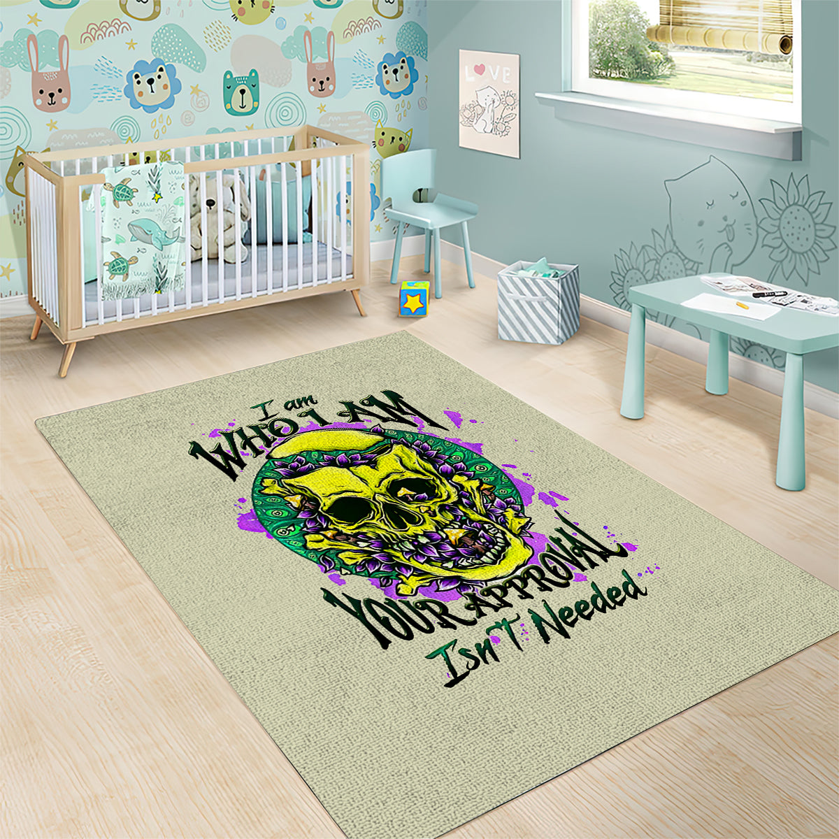 Flower Skull Area Rug Iam Who Iam Your Approval Isn't Need - Wonder Print Shop