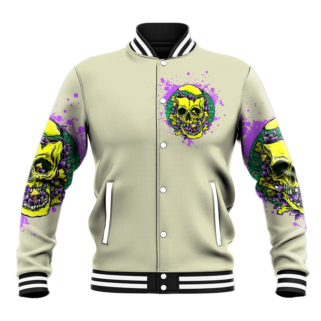 Flower Skull Baseball Jacket Iam Who Iam Your Approval Isn't Need - Wonder Print Shop