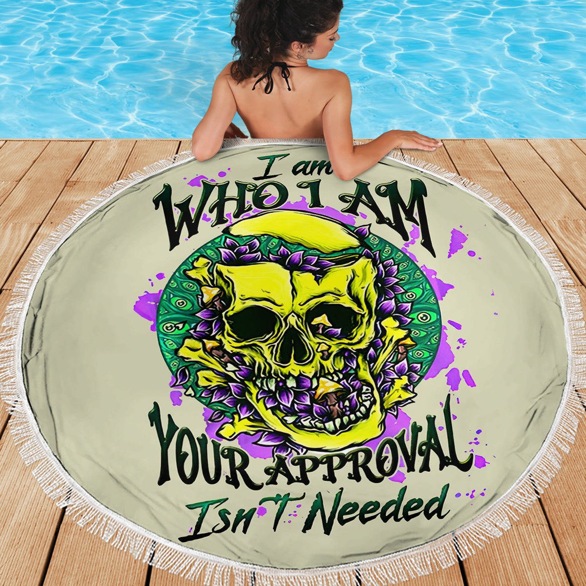 Flower Skull Beach Blanket Iam Who Iam Your Approval Isn't Need - Wonder Print Shop