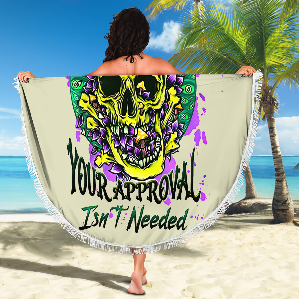 Flower Skull Beach Blanket Iam Who Iam Your Approval Isn't Need - Wonder Print Shop