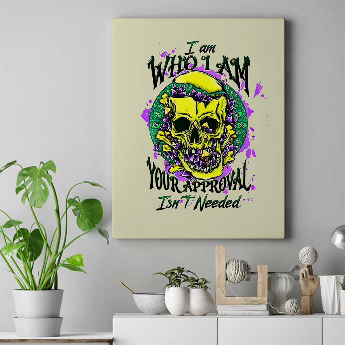 Flower Skull Canvas Wall Art Iam Who Iam Your Approval Isn't Need - Wonder Print Shop