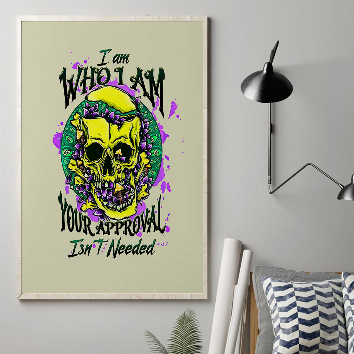 Flower Skull Canvas Wall Art Iam Who Iam Your Approval Isn't Need - Wonder Print Shop
