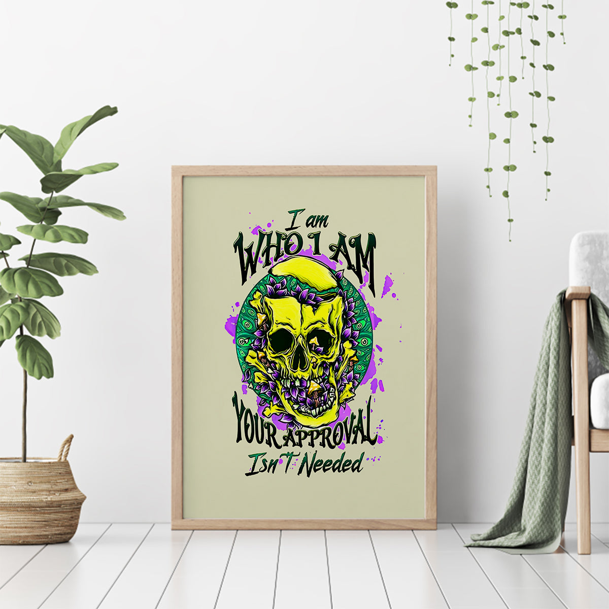 Flower Skull Canvas Wall Art Iam Who Iam Your Approval Isn't Need - Wonder Print Shop