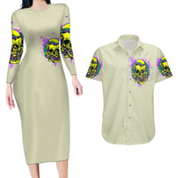 Flower Skull Couples Matching Long Sleeve Bodycon Dress and Hawaiian Shirt Iam Who Iam Your Approval Isn't Need - Wonder Print Shop