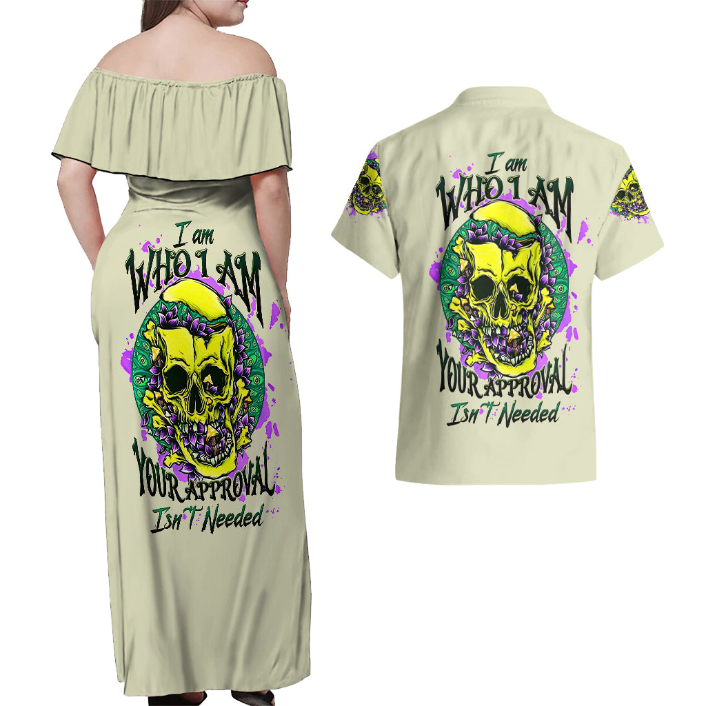Flower Skull Couples Matching Off Shoulder Maxi Dress and Hawaiian Shirt Iam Who Iam Your Approval Isn't Need - Wonder Print Shop