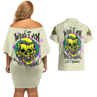 Flower Skull Couples Matching Off Shoulder Short Dress and Hawaiian Shirt Iam Who Iam Your Approval Isn't Need - Wonder Print Shop