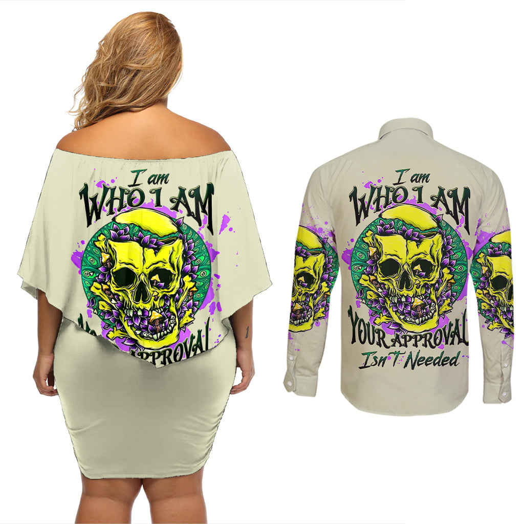 Flower Skull Couples Matching Off Shoulder Short Dress and Long Sleeve Button Shirts Iam Who Iam Your Approval Isn't Need - Wonder Print Shop
