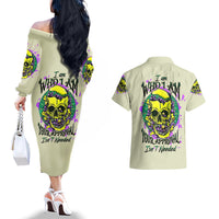 Flower Skull Couples Matching Off The Shoulder Long Sleeve Dress and Hawaiian Shirt Iam Who Iam Your Approval Isn't Need - Wonder Print Shop